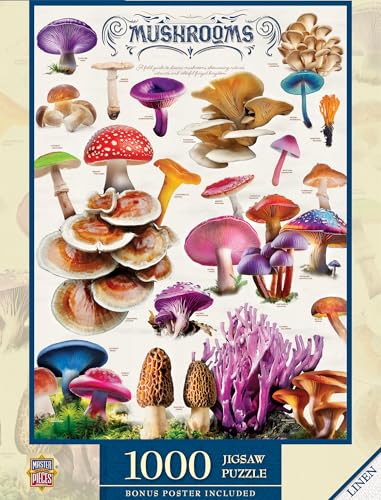 MasterPieces Feidl Guide Mushrooms Jigsaw Puzzle - 1000 Pieces for Adults & Family - 19.25"x26.75" - Problem Solving & Hand-Eye Coordination - style: Mushrooms