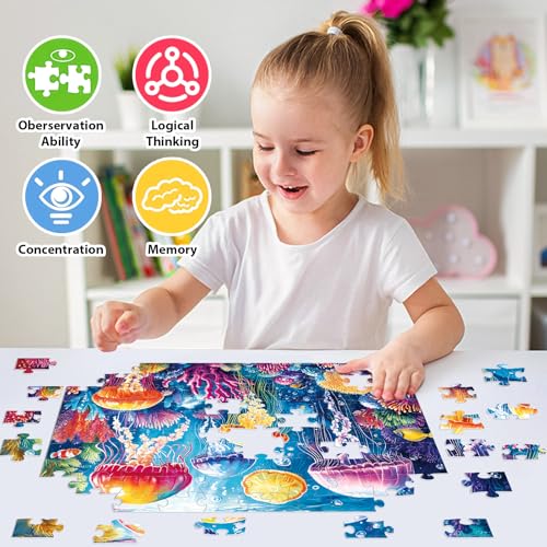 Colorful Puzzles for Kids Ages 4-8 100 Pieces Jellyfish Puzzles - color: Jellyfish