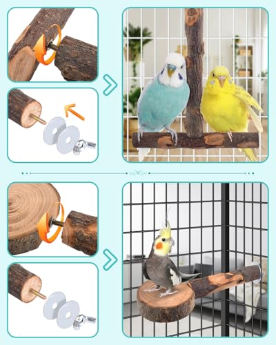 DBNESS Bird Perches, 8pcs Natural Wood Parrot Perch Climbing Stand Toys Bird Cage Accessories Hanging Multi-Branch Perch Platform Swing Toy Rope Perches for Parakeet, Conures, Budgies