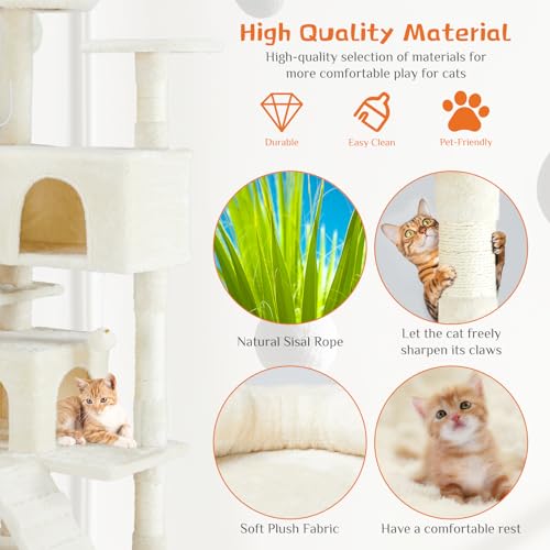 Sweetcrispy 54-inch Cat Tree Tower with Scratching Posts, Indoor Use - color: Beige, size: 54*20*20IN