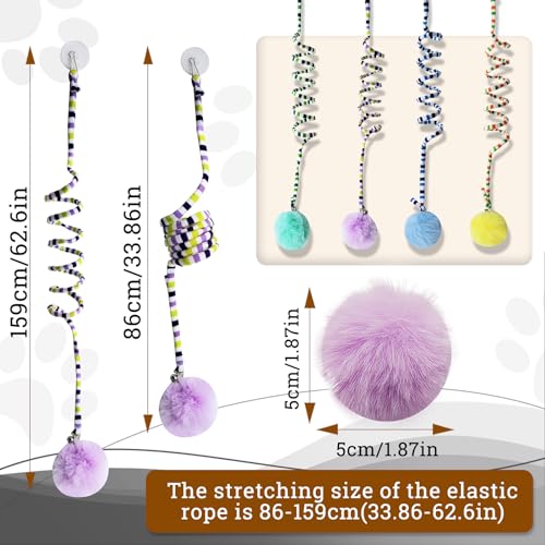 Andiker Cat Spring Toy, Self-Play Stretchable Door Hanging Cat Toy with Bell for Indoor Interactive Cat Toy, Soft Plush Ball with Spring Kitten Toy for Cat Kitten Playing Exercising (Green+Purple) - color: Green+Purple