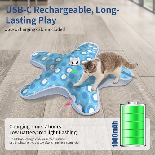 Interactive Cat Toys for Indoor Cats with Moving Concealed Feathers - color: Blue White