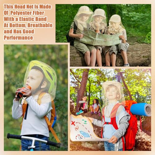 HESTYA 6pack Mosquito Bug Head Net Mesh for Camping Hiking, Beige - color: Beige