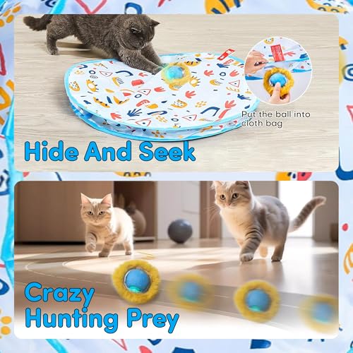 Brylex Interactive Cat Toys, Motion-Activated Rolling Ball with Play Mat, Automatic Hide-and-Seek Game, Fast & Slow Modes, USB Rechargeable Cat Enrichment Toy, 28" Play Mat - color: White Grain