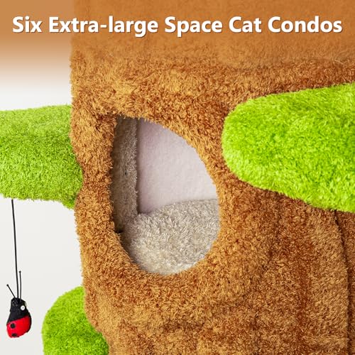 91" Tall Cat Tree for Indoor Cats, KAMABOKO Large Cat Tower with 6 Luxury Cat Condo, Soft Cushion, Scratching Board, Plush Platform & Top Perch, Magic Forest Series, Green - color: mint green