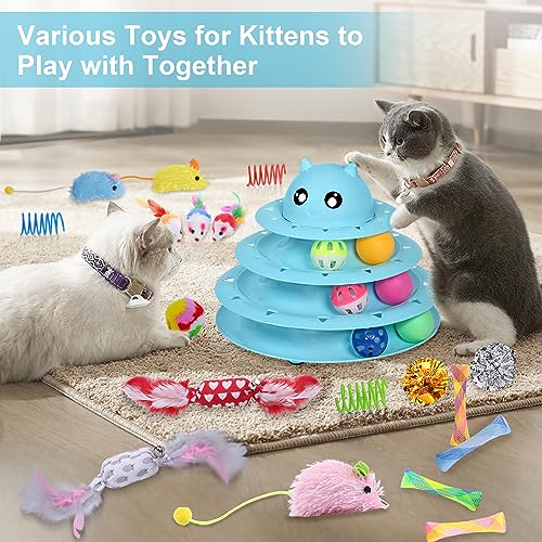 UPSKY 24 PCS Cat Toys Set with Teaser, Mice, Spring, and Various Ball Toys - color: D-Blue