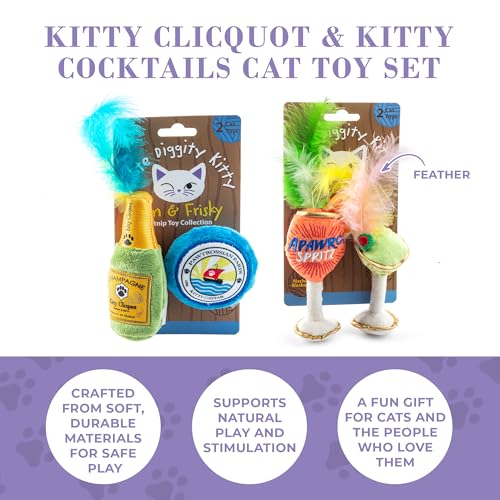 Haute Diggity Kitty Clicquot & Caviar + Kitty Cocktails Soft Plush Cat Toys - color: Multi - Kitty Clicquot Caviar + Apawrol Spritz