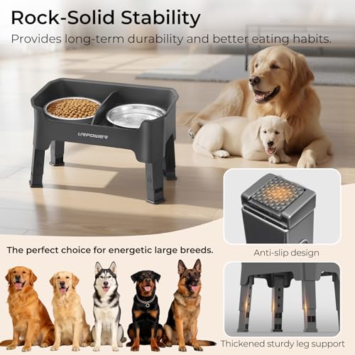 URPOWER Mess Proof Elevated Dog Bowls, Splash Guard Raised Bowl Stand - color: Grey, size: Medium
