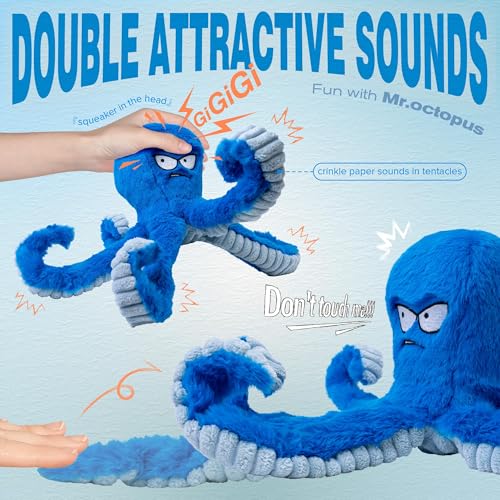LEGEND SANDY Tough Dog Toys, Stuffed Chew Large Dog Toys to Keep Them Busy, Interactive Squeaky Tug of War Doggie Toy, Crinkle Blue Octopus - color: 1 Pack Blue Octopus