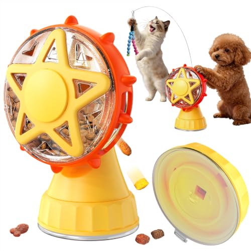 2in-1 Cat Slow Feeder and Interactive Cat Puzzle Toy,Ferris Wheel Treat Dispenser with Strong Suction Cup Base and Adjustable Food Leakage Holes,Food-Grade BPA-Free PP Cat Toys (Yellow) - color: Yellow