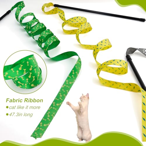 Interactive Cat Toy Wand, Cat Teaser Wand Rainbow String for Bored Indoor Adult Cats and Kittens (3 Pack String) - size: 3 Pack String
