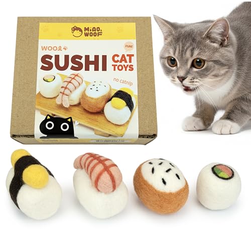 Woolbuddy Wool Cat Toys (Big Sushi 4 PCS) for Indoor Cat Kitten Catnip-Free - size: Large – 4 Pcs