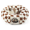 Lesure Donut Cute Jacquard Cat Tunnel Bed Kitten Toys for Puppy Bunny - color: Brown Checks, size: Standard (33.5"L x 33.5"W x 10"H)