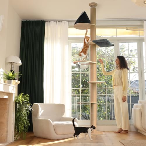 FUKUMARU Floor to Ceiling Cat Tree, 6-10 ft, 6 Level, Grey - color: Grey