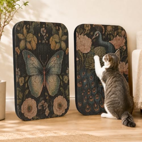 2 Pack Cat Wall Scratcher, Art Cat Scratching Board for Cats - color: Butterfly & Peacock