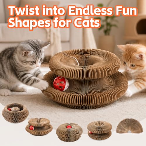 1 Pack Interactive Cat Scratch Toys with Bell Ball, Magic Organ Kitty Scratching Board for Indoor Cats Toys & Grinding Claw - color: Brown-1Pack