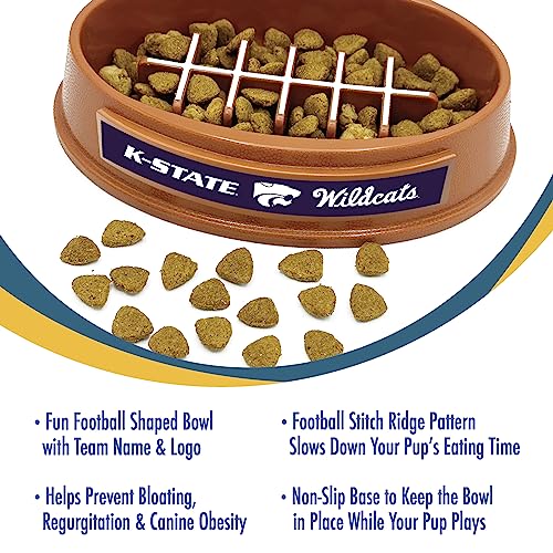 NCAA Super-Bowl - Kansas State Wildcats Slow Feeder Dog Bowl. Football Design Slow Feeding Cat Bowl for Healthy Digestion. Non-Slip Pet Bowl for Large & Small Dogs & Cats - color: Kansas State Wildcats