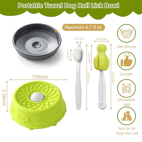 Dog Slow Feeder Lick Bowl with Rolling Ball for Liquid Treats,2-in-1(Green) - color: Green