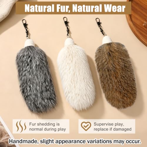 3 Pack Natural Rabbit Fur Cat Toy Refills, Handmade Interactive Cat Wand Attachments Cat Teaser Wand Replacement Head for Indoor Cats and Kittens - color: Style 10
