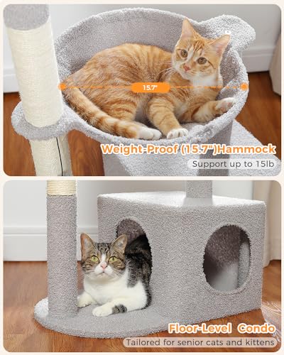 MUTTROS Cactus Cat Tree Cat Scratching Post 40" Cat Tower with Large Metal Carpet Hammock, Cat Scratching Post for Indoor Cats with Condo& Dangling Ball, Grey - color: Gray, size: 40"