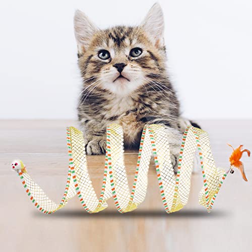 2pcs, Folded Cat Tunnel Spring, 10in Large Portable Cat Toy Spiral Tunnel