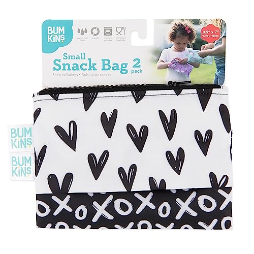 Bumkins Reusable Snack Bags, for Kids School Lunch and for Adults Portion, Washable Fabric, Waterproof Cloth Zip Bag, Supplies Travel Pouch, Food-Safe, 2-pk Hearts and XOXO - color: A1 XOXO & Hearts-Sm