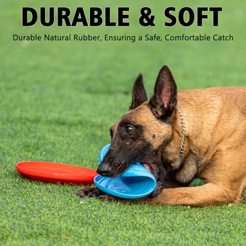 Dog Flying Disc - Durable Rubber Dog Toy for Fetch - Interactive Lightweight Flyer Dog Toys for Outdoor Playtime - Safer Disc for Healthy Activity - for Small/Medium Dogs