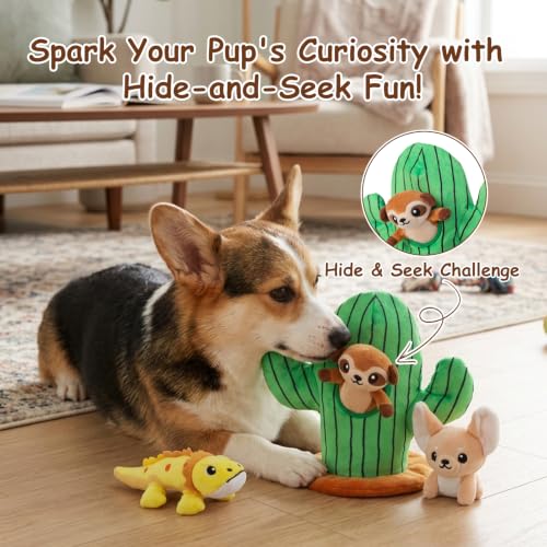 Hollypet Squeaky Hide and Seek Dog Toys for Small and Medium Dogs, Cactus - style: Cactus