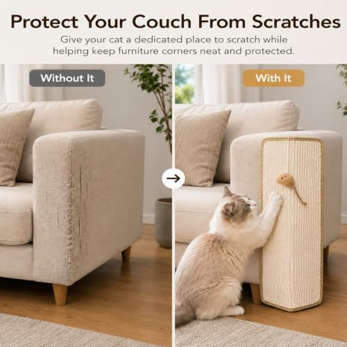 Couch Corner Protectors for Cats, 23.6" Sisal Cat Scratching Post with Toy