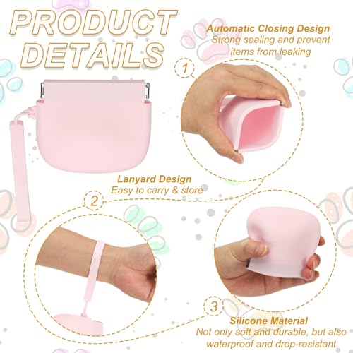 Silicone Dog Treat Pouch, Auto Closure, Pocket Size, Portable Walking Bag for Dog and Cat 4x3 Inch (Purple/Pink, 2Pcs), Intended for Pet Travel/Training/Walking - color: Purple/Pink