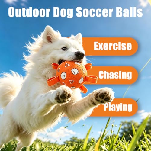 Dog Soccer Ball with Straps, 6 Inch Jolly Ball for Medium Dogs - color: Orange, size: Medium-6 Inch