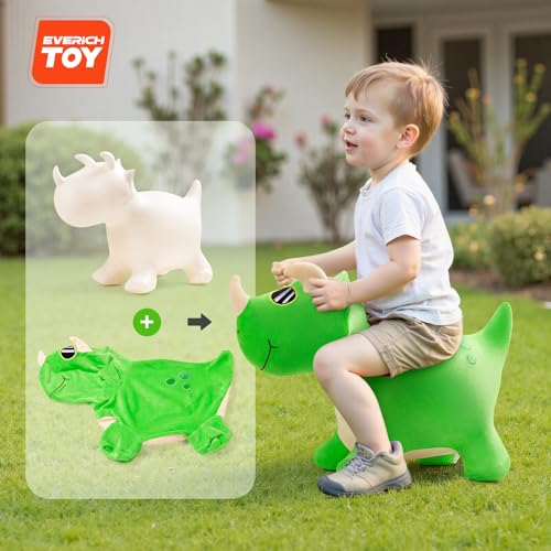 EVERICH TOY Bouncy Dinosaur Hopper Toys, Plush Animal Toy for Toddler 18M+ - color: Green Dinosaur