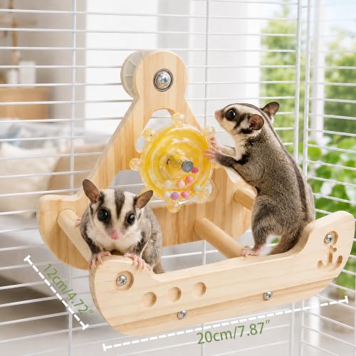 Sugar Glider Toys Wood Hanging with Spinner Sugar Glider Cage Accessories