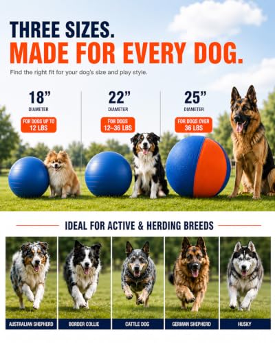 Herding Ball for Dogs, Durable Giant Herding Dog Toy for Aggressive Chewers, Inflatable Interactive Outdoor Play Ball for Medium & Large Dogs (25 Inch) - size: Large
