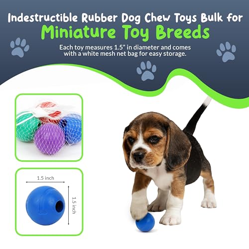 Balls for Aggressive Chewers - Small Dogs and Puppies - 1.5 Inch - 4 Pack - Indestructible Rubber Dog Chew Toys Bulk for Miniature Toy Breeds - size: Mini