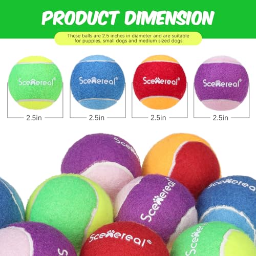 SCENEREAL Squeaky Tennis Balls for Dogs, 2.5" 12 Pack Puppy Fetch Balls Toys as Gifts for Holiday Halloween Thanksgiving Christmas, Interactive Dog Toys for Small Medium Sized Dogs Throwing Training
