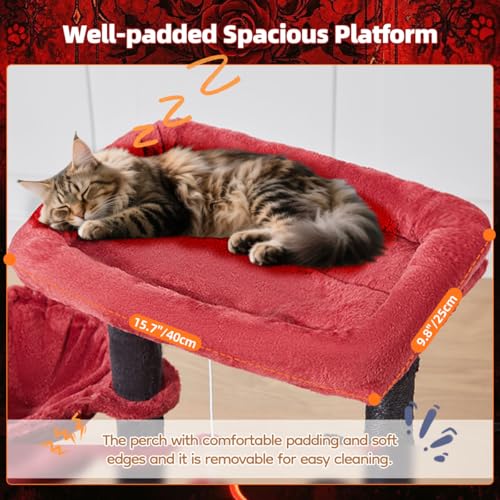 Taoqimiao Gothic Cat Tree, 38.5In Cat Tower for Indoor Cats, for Kittens - color: Black and Red, size: 38.5 Inches