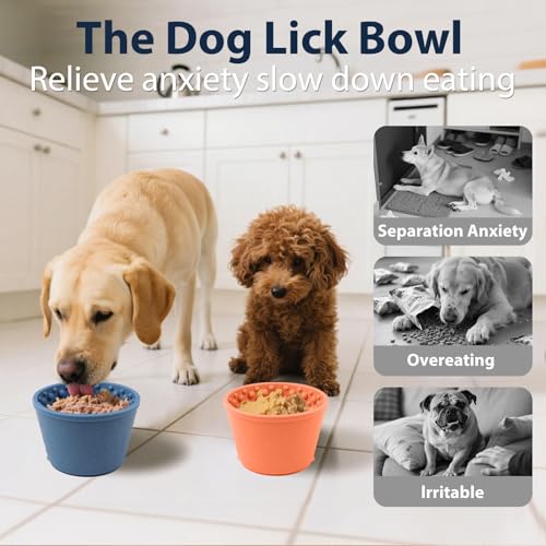 Dog Slow Feeder Lick Bowl - Non-Slip Licking Treat Dispenser for Small Medium Large Dogs, Promotes Anxiety Relief & Prevents Choking, Easy to Clean Feeding Bowl (Dark Blue, L) - color: Dark Blue, size: L