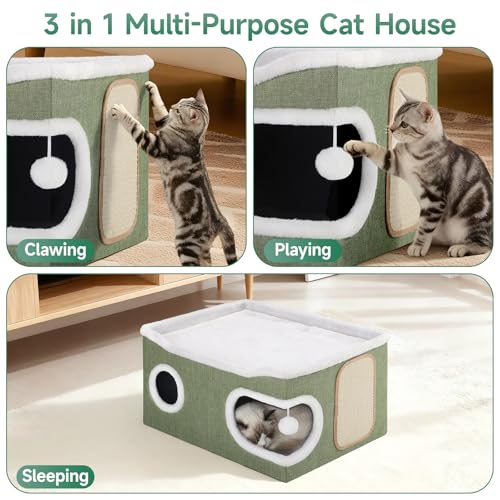 Shikha Extra Large Cat House Bed for Multi Cats with Scratch Pad Green - color: Green, size: Extra Large