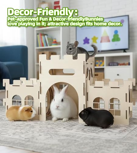 HIIMALEX Large Bunny Castle Sturdy House for Rabbits Ferrets Guinea Pigs