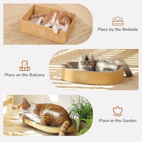 FUKUMARU 3PCS Cardboard Cat Scratcher Bed, Durable Oval Cat Scratch Pads