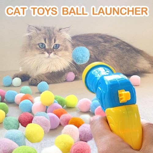 MeoHui 31Pcs Cat Ball Toy Launcher Gun, Cat Balls Fetch Cat Toys