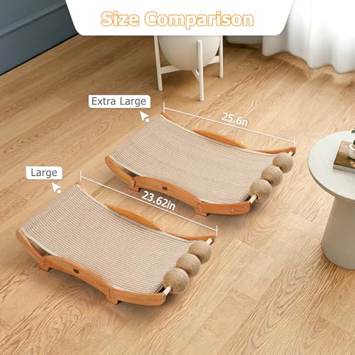 3 in 1 Sisal Cat Scratcher Bed, Solid Pine Cat Scratcher with Balls (Wood) - color: Wood, size: Large