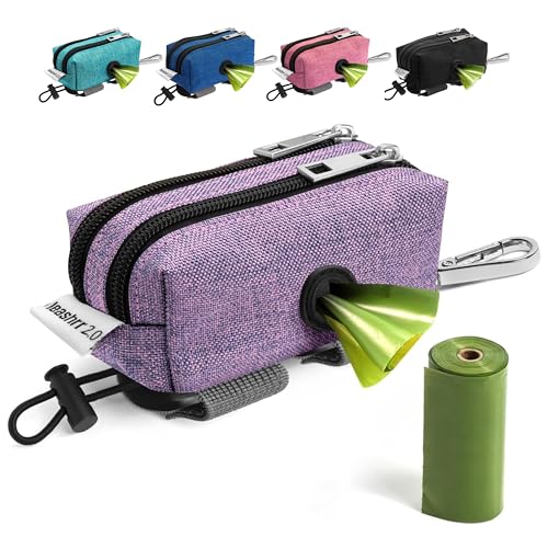 Dog Poop Bag Holder for Leashes and Treat Holder with 2 Waterproof Pouches - color: Purple