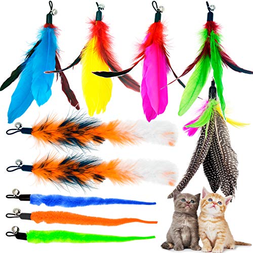 Cat Feather Toys Refills, 10 Pieces Worms Feathers Refills, Cat Wand Replacement Feathers Toy for Indoor Cats - color: Style-A