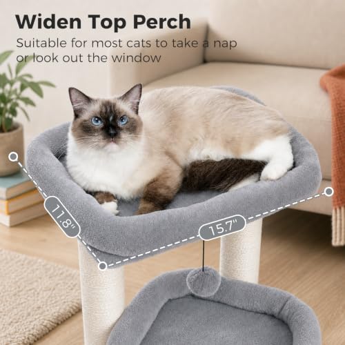 PEQULTI Small Cat Tree Tower for Indoor Cats, Sisal Post & Cozy Condo, Grey - color: Grey, size: M(15.7"L x 15.7"W x 26.7"H)