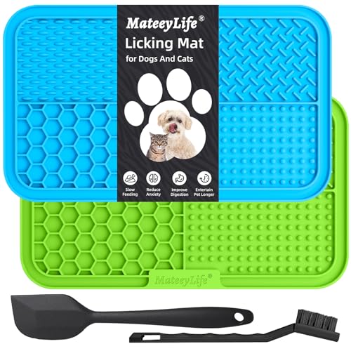 MateeyLife Lick Mat for Dogs & Cats, Slow Feeder Licking Pads for Boredom - color: Blue&Green, size: 9.9'' × 6''