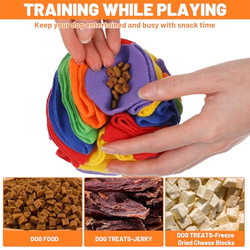 3 Packs Snuffle Ball for Dogs - Sniffle Interactive Treat Ball, Stress Relief, Slow Feeder, Puzzle Toy for Small Medium Dogs Cats, Soft Polar Fleece, Rainbow, Vitality Orange & Ocean Blue, 5.9 Inches - size: 5.9 inches