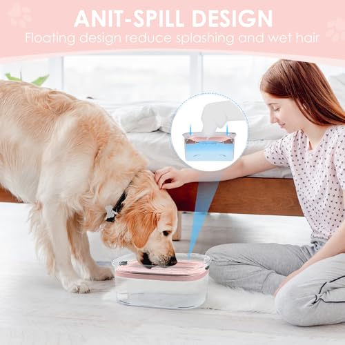 AONKEY 3L No Spill Dog Water Bowl with Slow Drinking Disk(Pink) - color: Pink
