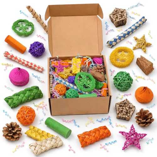 Bird Foraging Toys Box,26pcs Colorful Shredding & Chewing Toys